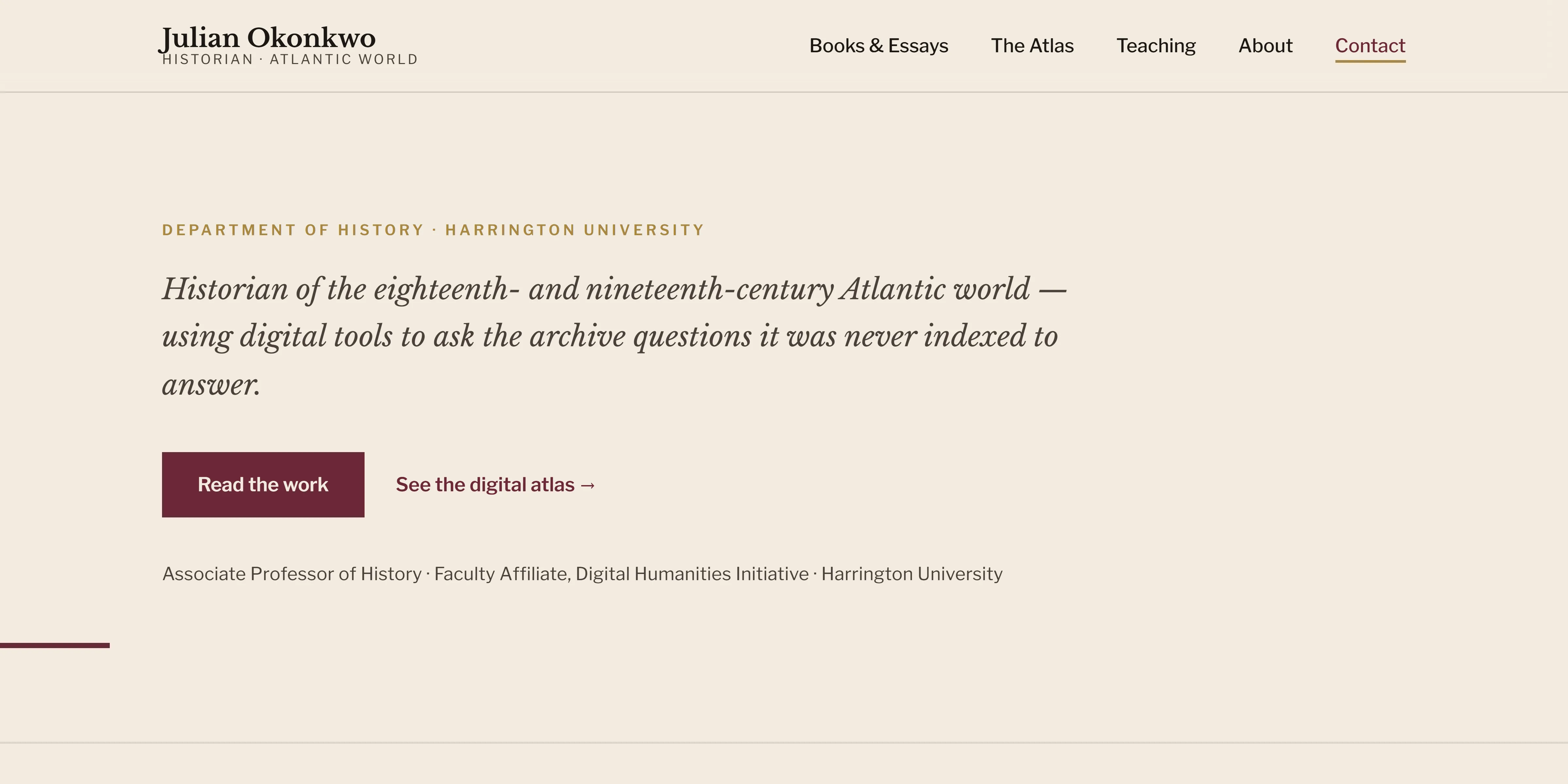 Dr. Julian Okonkwo Atlantic world historian faculty website