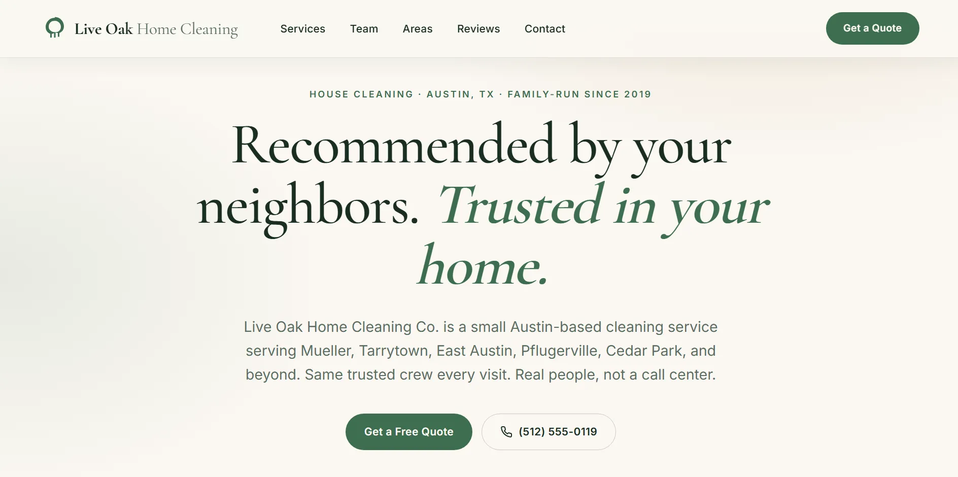 Live Oak Home Cleaning Co. website