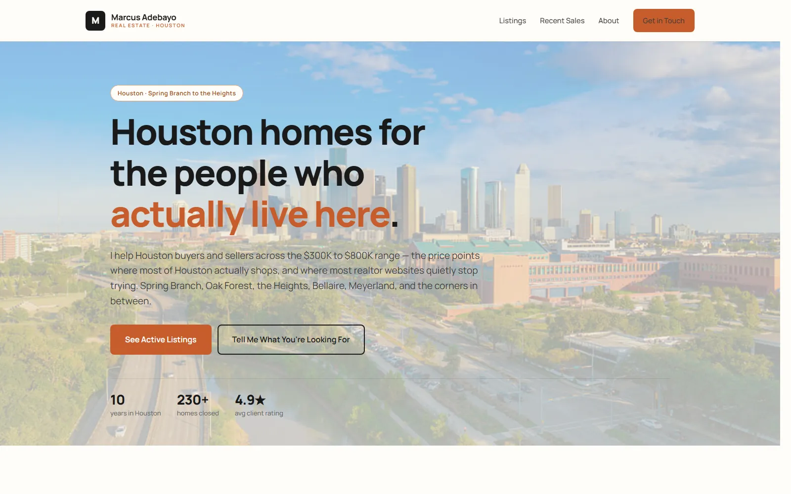 Marcus Adebayo Houston real estate website